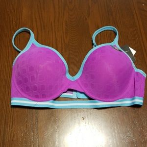 Just Intimates Deep plunge teal purple bra 38D NWT